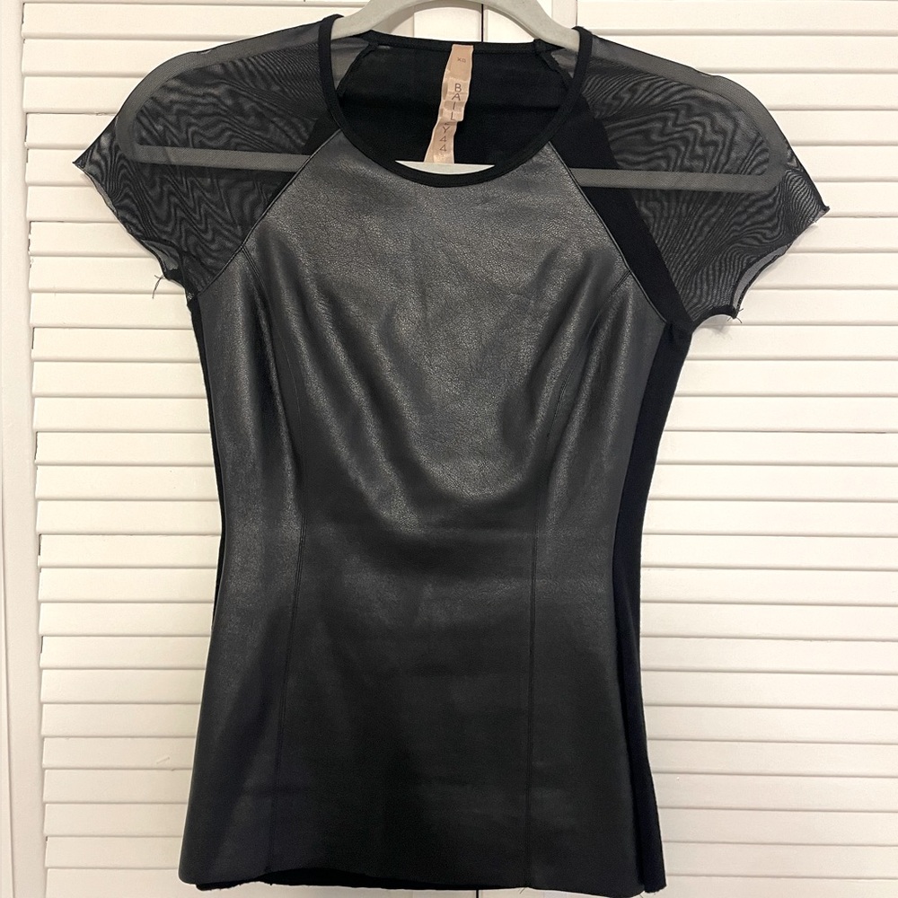 Bailey 44 Black Leather-front Mesh Sleeves - XS